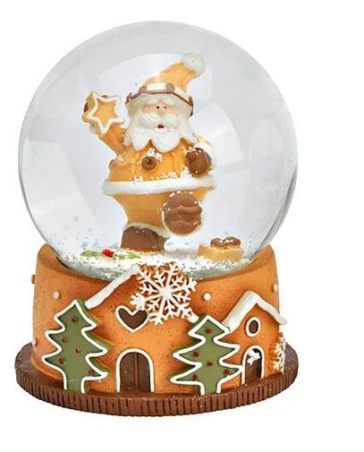 Süße Schneekugel Weihnachtsmann Stern ocker auf Sockel Weihnachten 65 mm Durchmesser - Schneekugelhaus
