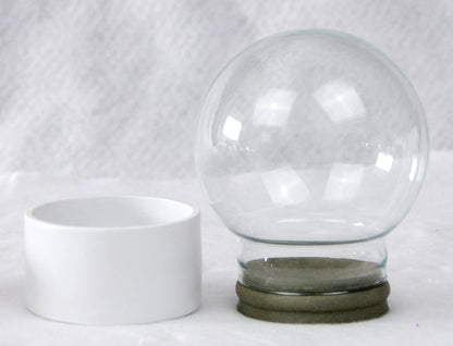 100mm Bastelset Polyresin Sockel weiß mit DIY-Schneekugel - Schneekugelhaus