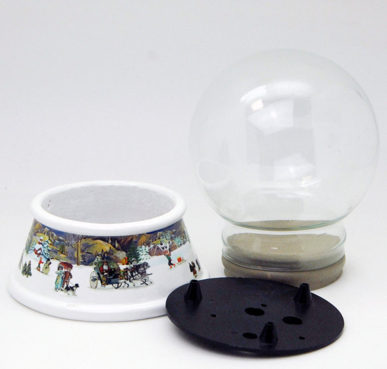 100mm Bastelset Porzellan Sockel nostalgische Schneeelandschaft mit DIY-Schneekugel für Spieluhr - Schneekugelhaus