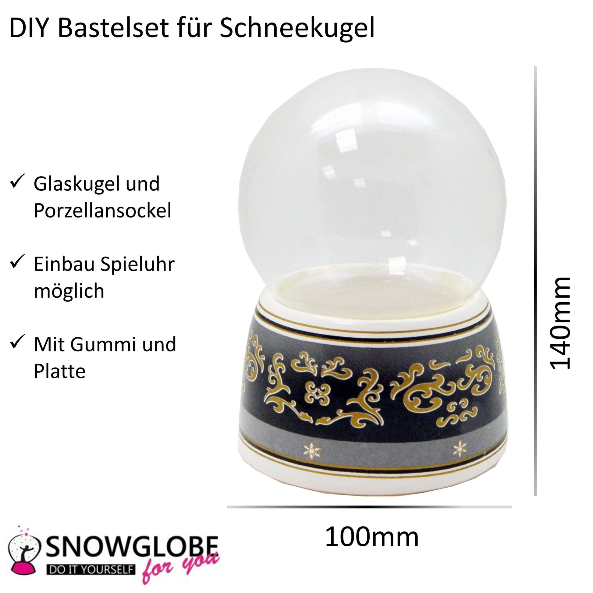 100mm Bastelset Porzellan Sockel Schwarz Grau Ornamente mit DIY-Schneekugel für Spieluhr - Schneekugelhaus
