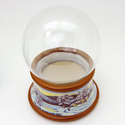 100mm Bastelset Porzellan Sockel Winterlandschaft brauner Rand mit DIY-Schneekugel für Spieluhr - Schneekugelhaus