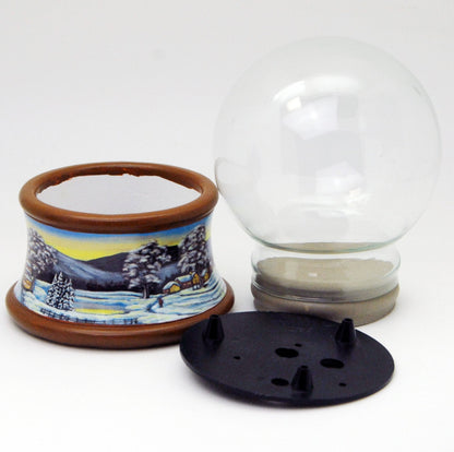 100mm Bastelset Porzellan Sockel Winterlandschaft brauner Rand mit DIY-Schneekugel für Spieluhr - Schneekugelhaus