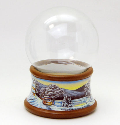100mm Bastelset Porzellan Sockel Winterlandschaft brauner Rand mit DIY-Schneekugel für Spieluhr - Schneekugelhaus