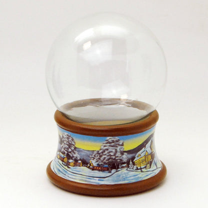 100mm Bastelset Porzellan Sockel Winterlandschaft brauner Rand mit DIY-Schneekugel für Spieluhr - Schneekugelhaus