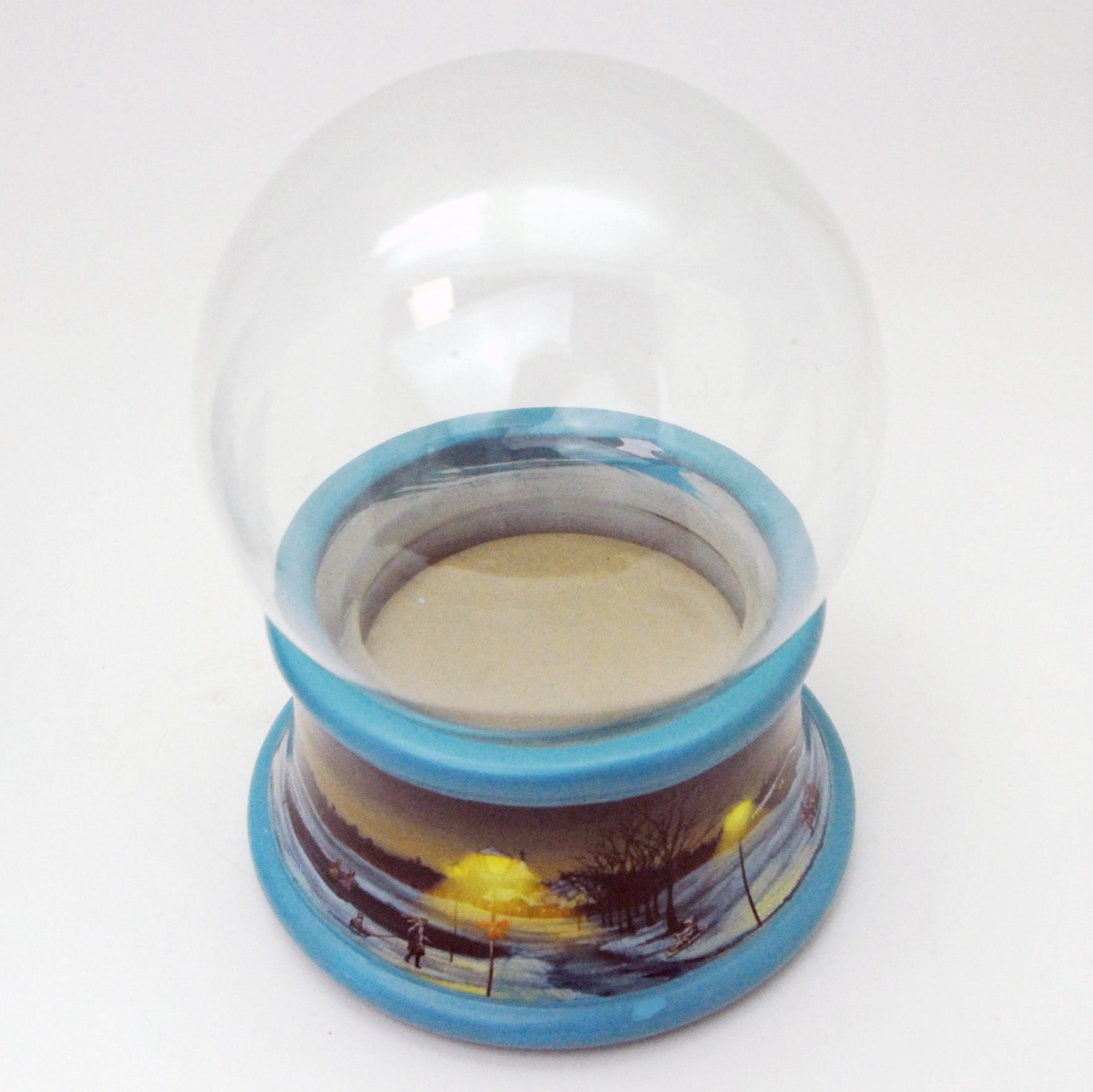 100mm Bastelset Porzellan Sockel Winterlandschaft Eisläufer blauer Rand mit DIY-Schneekugel für Spieluhr - Schneekugelhaus