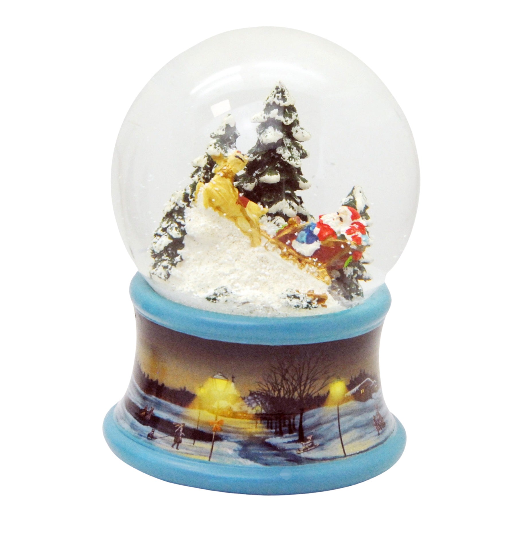 100mm Bastelset Porzellan Sockel Winterlandschaft Eisläufer blauer Rand mit DIY-Schneekugel für Spieluhr - Schneekugelhaus