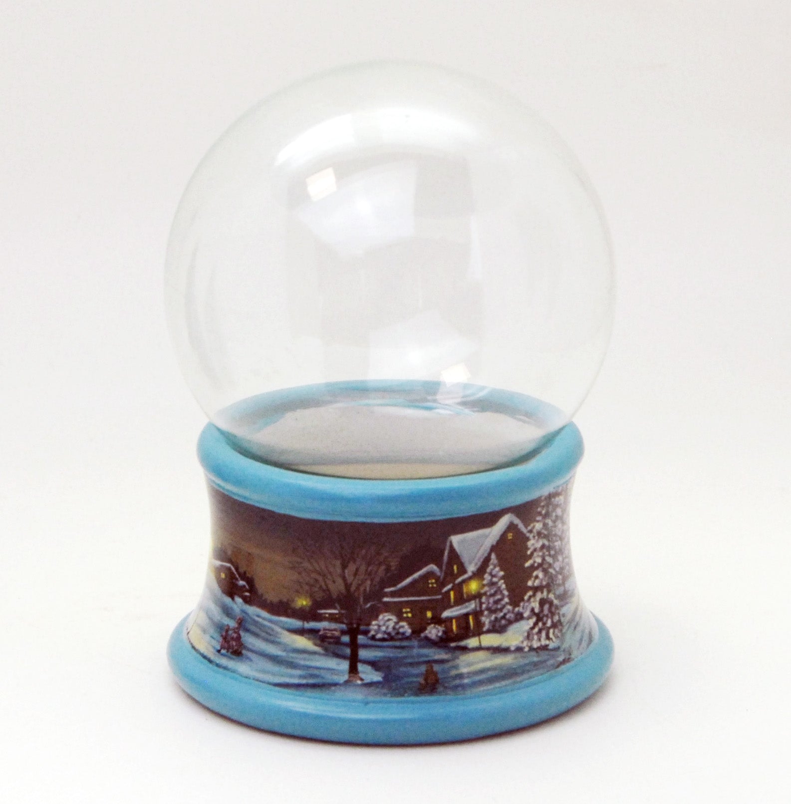 100mm Bastelset Porzellan Sockel Winterlandschaft Eisläufer blauer Rand mit DIY-Schneekugel für Spieluhr - Schneekugelhaus