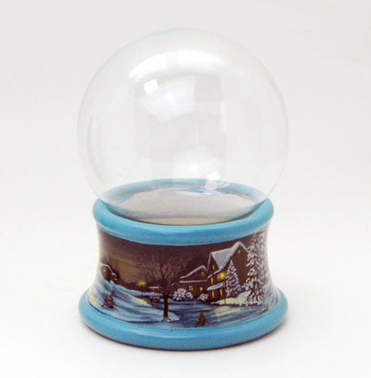 100mm Bastelset Porzellan Sockel Winterlandschaft Eisläufer blauer Rand mit DIY-Schneekugel für Spieluhr - Schneekugelhaus