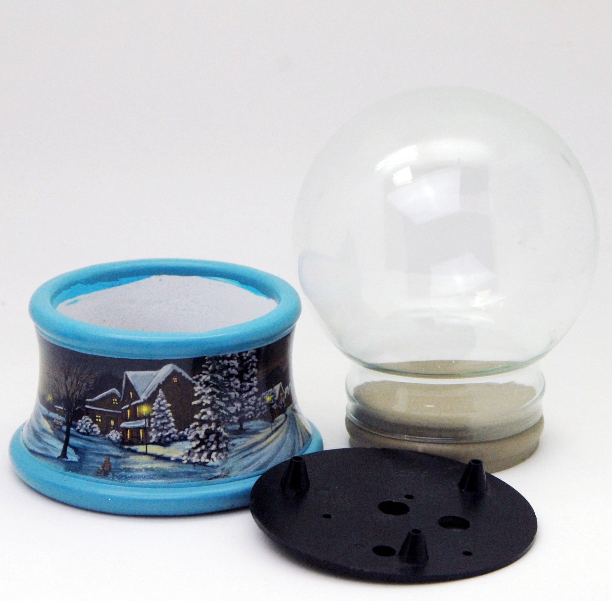 100mm Bastelset Porzellan Sockel Winterlandschaft Eisläufer blauer Rand mit DIY-Schneekugel für Spieluhr - Schneekugelhaus