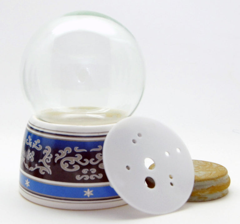 100mm-Do-it-Yourself Schneekugel mit blauem Sockel mit Ornamentbordüre - Schneekugelhaus