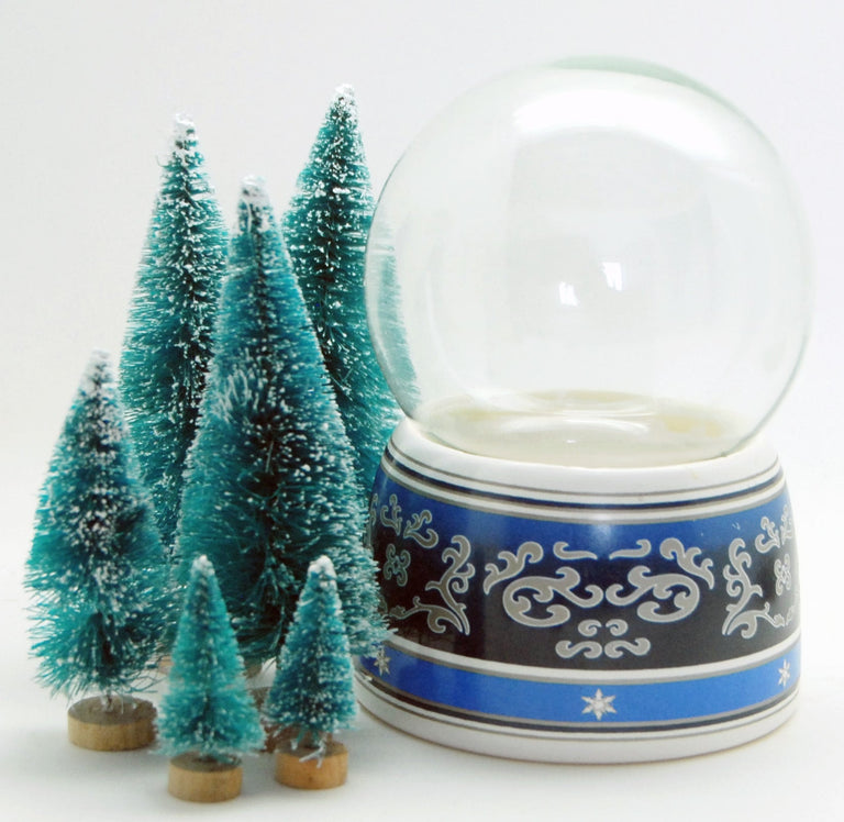 100mm-Do-it-Yourself Schneekugel mit blauem Sockel mit Ornamentbordüre - Schneekugelhaus