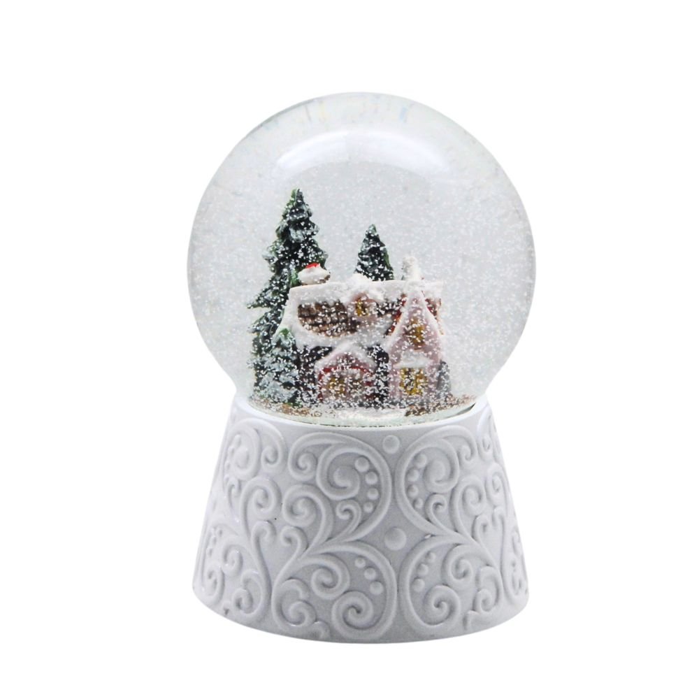 100mm-Do-it-Yourself Schneekugel mit Sockel Ornamente weiß mit Relief für Spieluhr - Schneekugelhaus