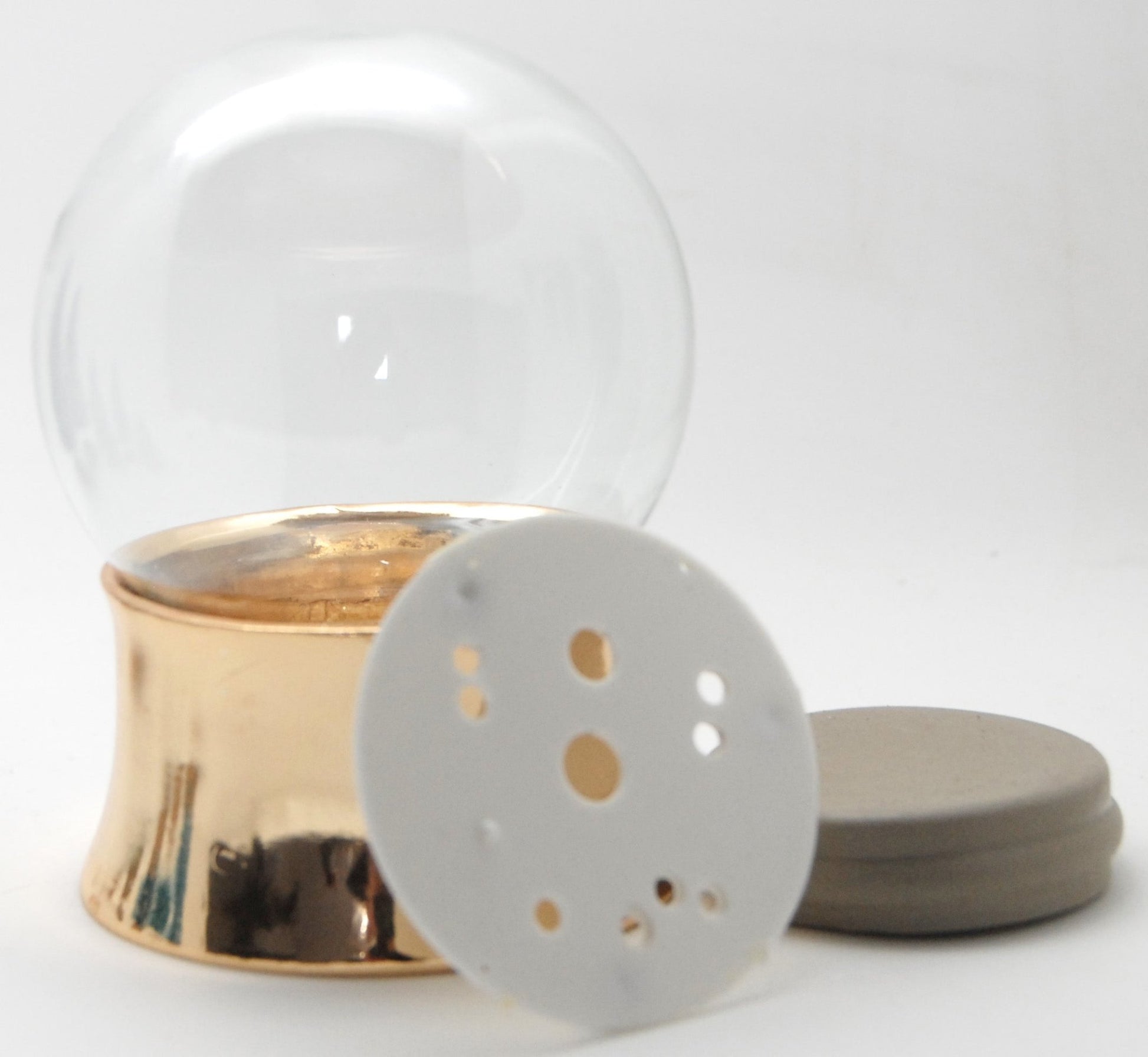 100mm-Do-it-Yourself Schneekugel mit Sockel Porzellan Kupfergold gerade für Spieluhr - Schneekugelhaus