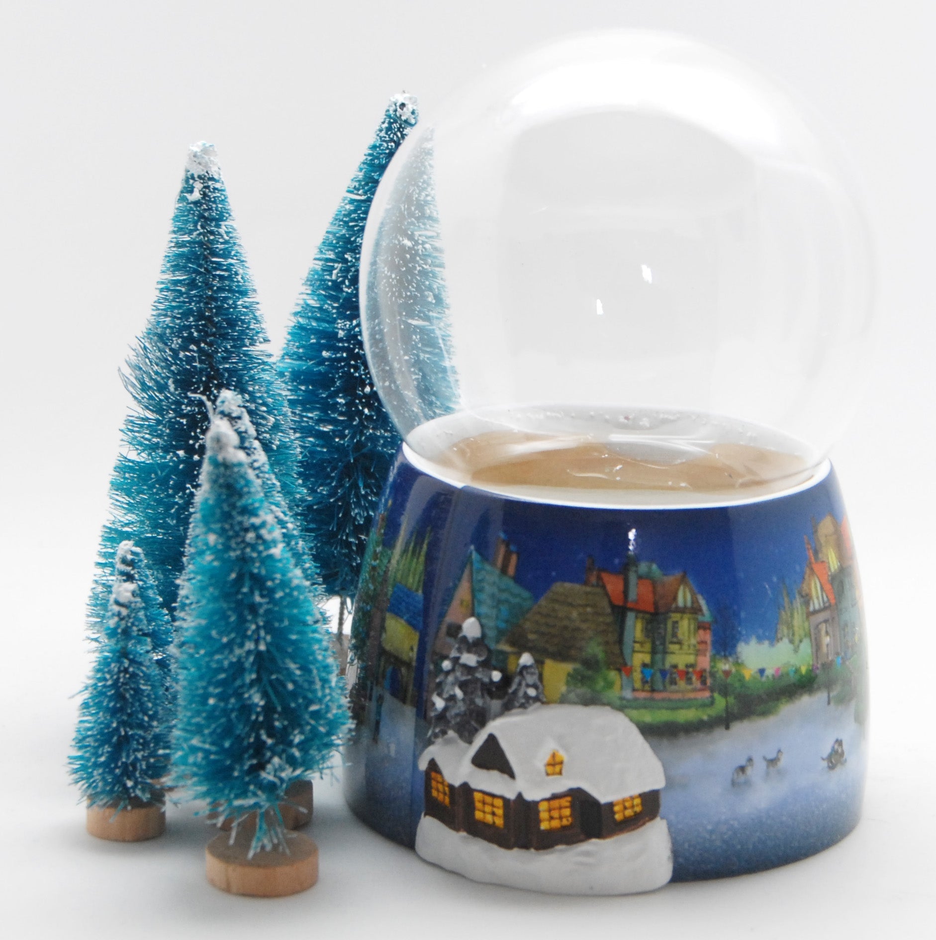 100mm-Do-it-Yourself Schneekugel mit Sockel Weihnachtsmarkt mit Haus für Spieluhr - Schneekugelhaus