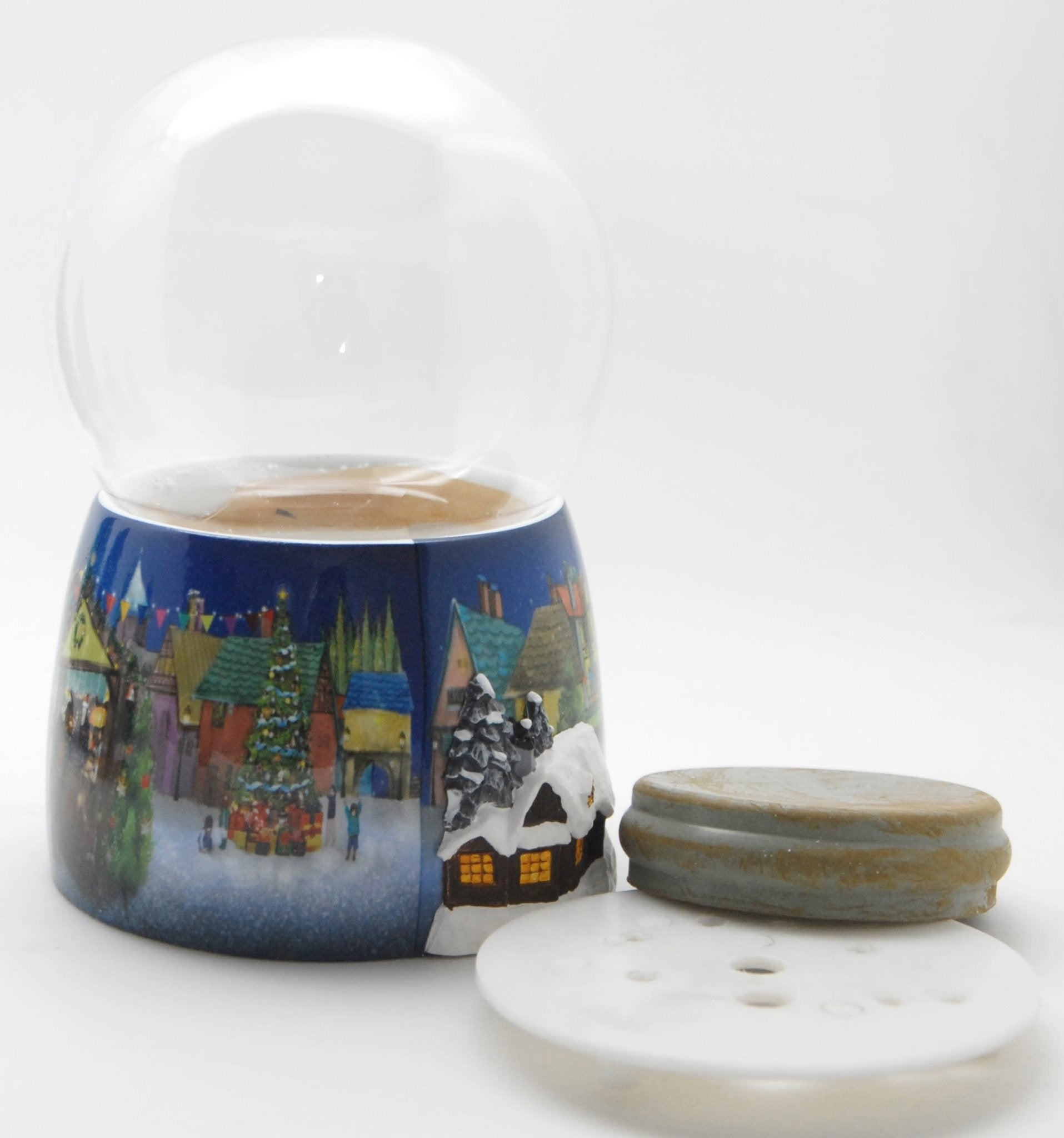 100mm-Do-it-Yourself Schneekugel mit Sockel Weihnachtsmarkt mit Haus für Spieluhr - Schneekugelhaus