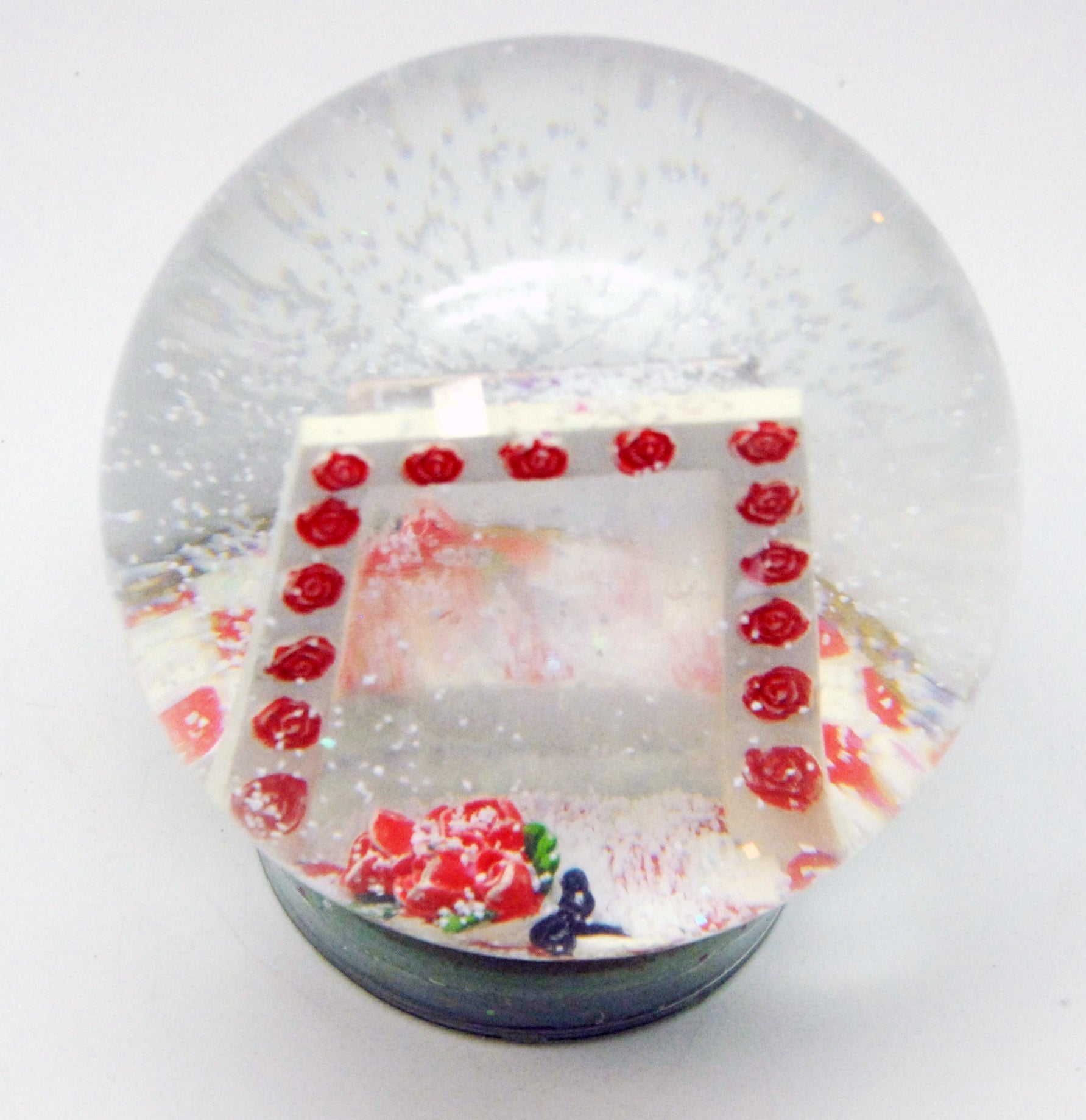 100mm Glas mit Fotoeinsatz für eine Foto-Schneekugel Bilderrahmen mit Rosen - Schneekugelhaus
