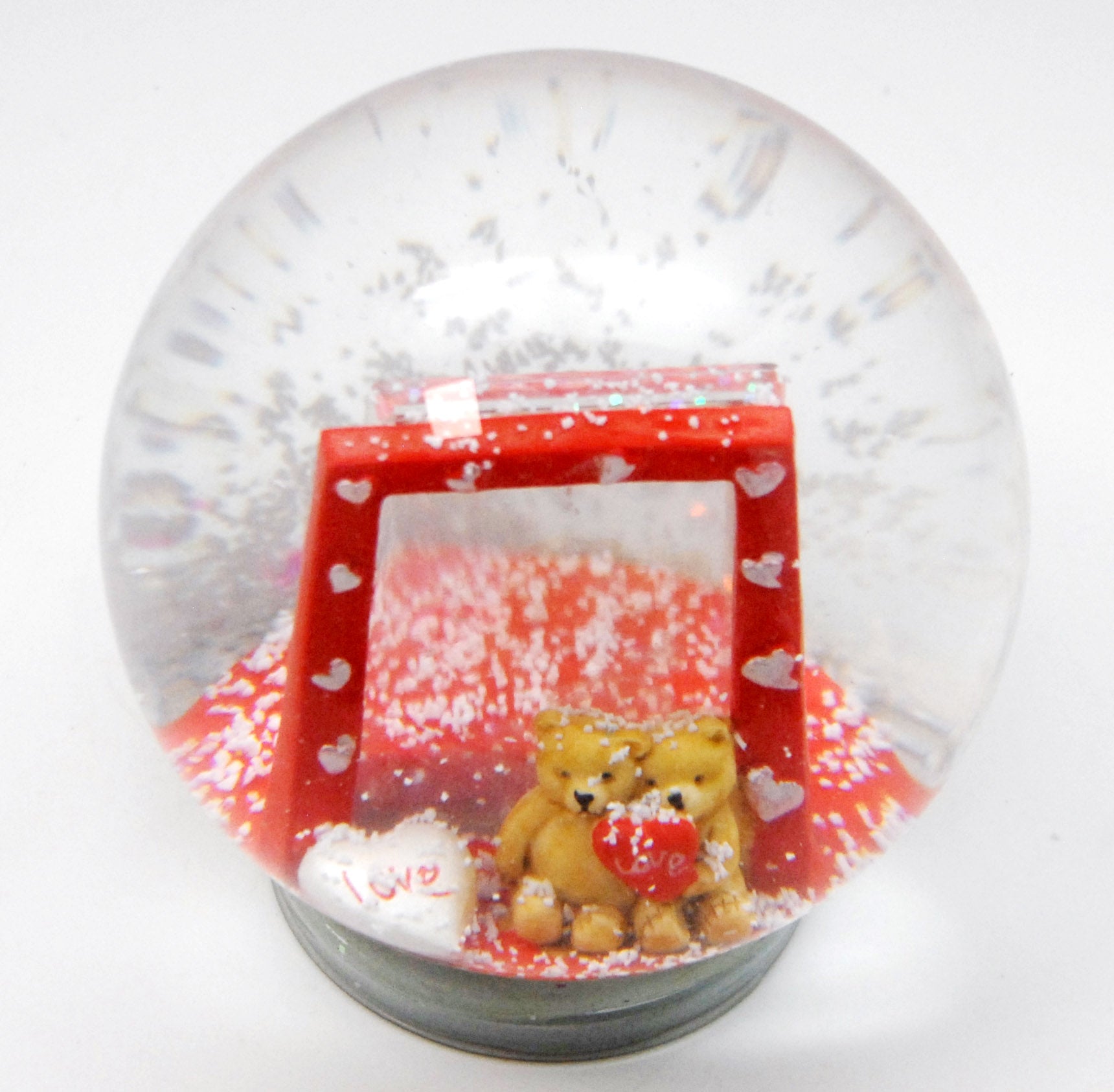 100mm Glas mit Fotoeinsatz für eine Foto-Schneekugel Liebe Love Herzen Teddybär - Schneekugelhaus