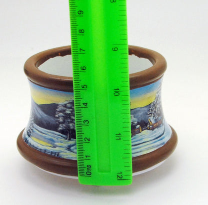 100mm Porzellan Sockel Winterlandschaft brauner Rand für DIY-Schneekugel - Schneekugelhaus