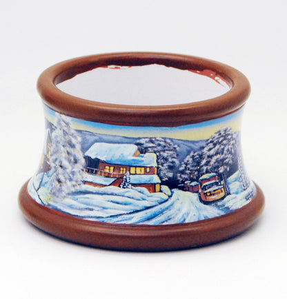100mm Porzellan Sockel Winterlandschaft brauner Rand für DIY-Schneekugel - Schneekugelhaus