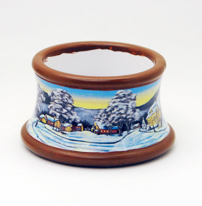 100mm Porzellan Sockel Winterlandschaft brauner Rand für DIY-Schneekugel - Schneekugelhaus
