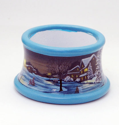 100mm Porzellan Sockel Winterlandschaft Eisläufer blauer Rand für DIY-Schneekugel - Schneekugelhaus