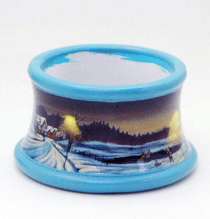 100mm Porzellan Sockel Winterlandschaft Eisläufer blauer Rand für DIY-Schneekugel - Schneekugelhaus