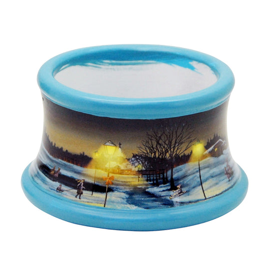 100mm Porzellan Sockel Winterlandschaft Eisläufer blauer Rand für DIY-Schneekugel - Schneekugelhaus