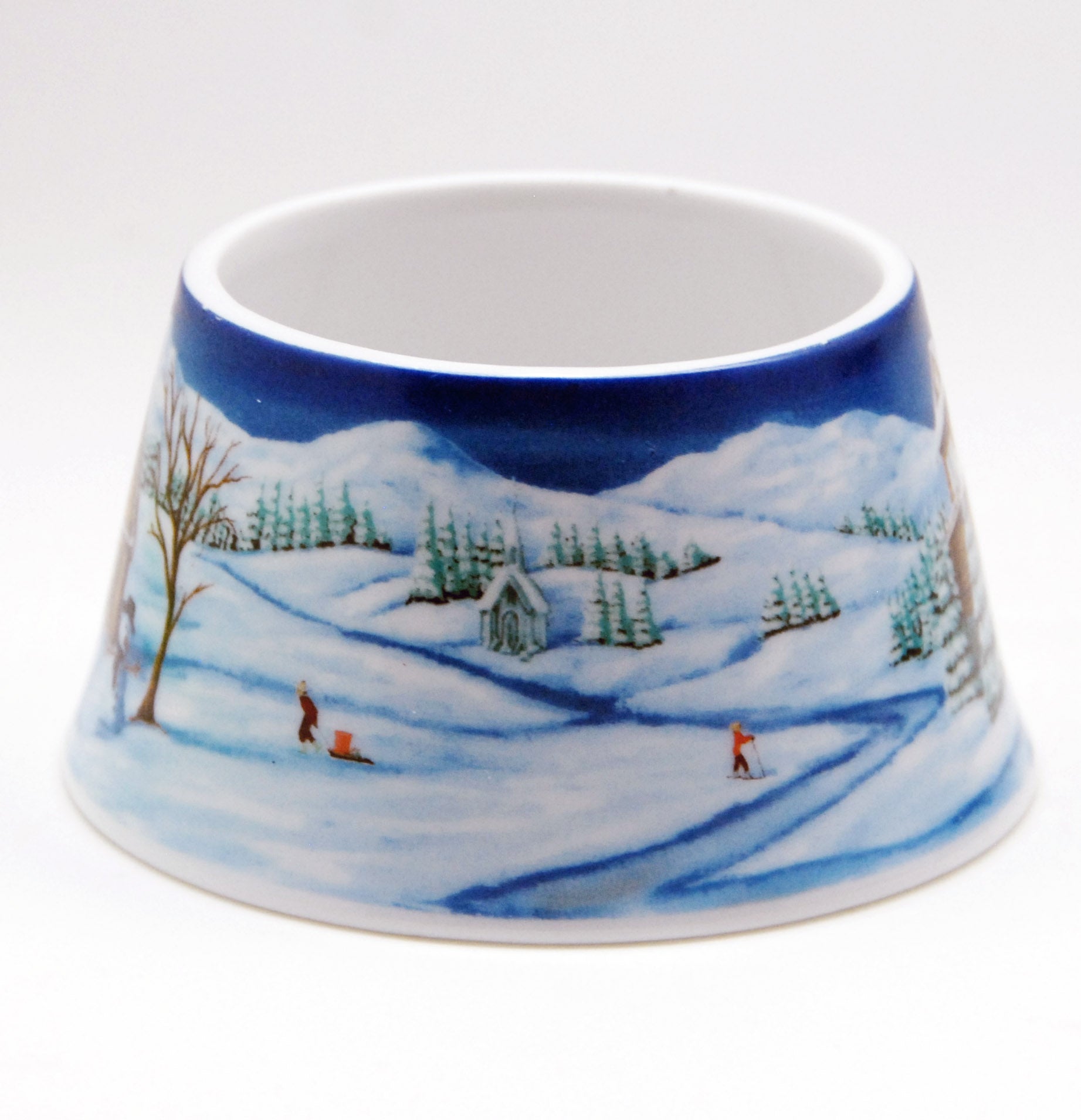 100mm Porzellan Sockel Winterlandschaft mittelblau für DIY-Schneekugel - Schneekugelhaus