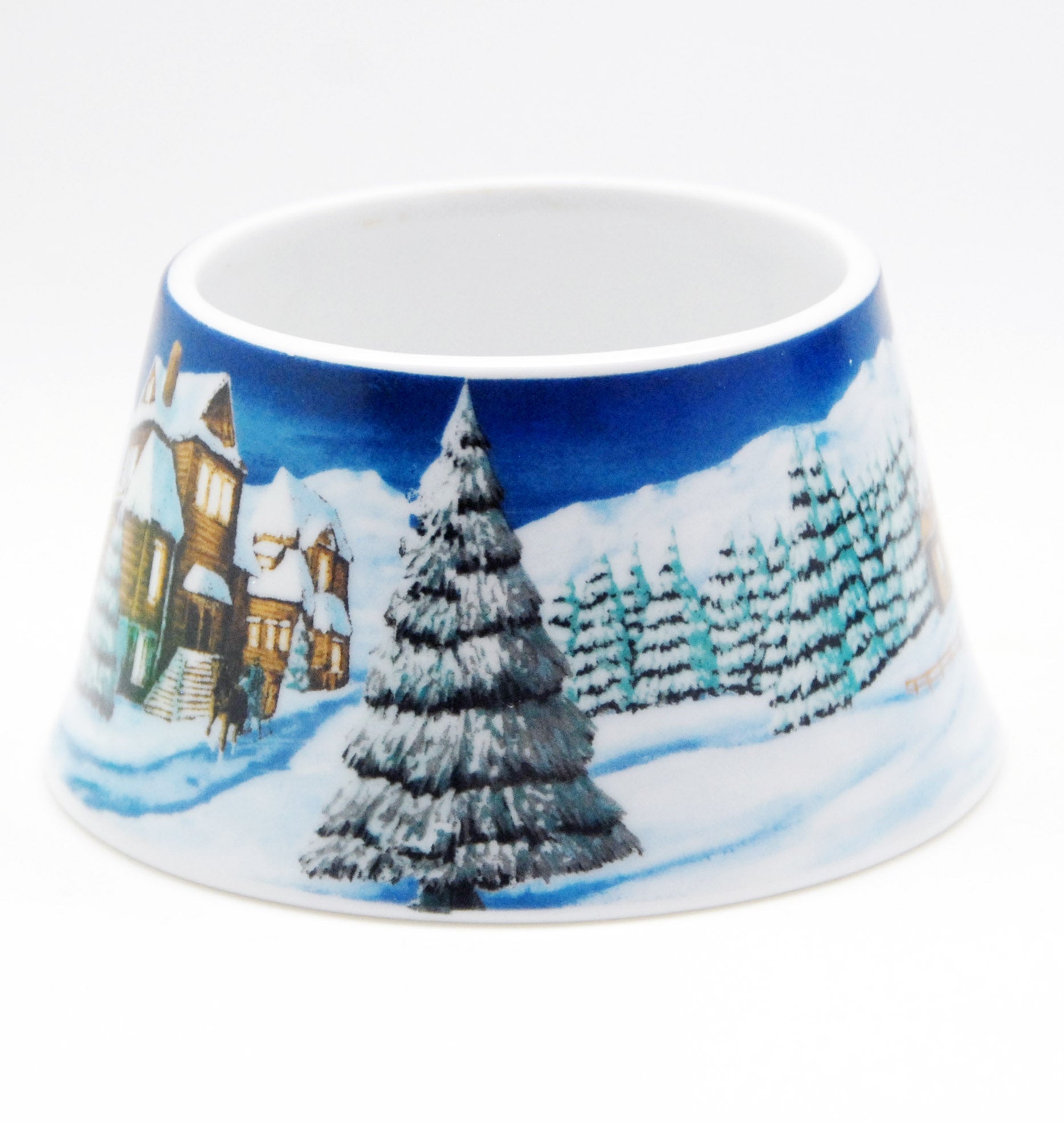 100mm Porzellan Sockel Winterlandschaft mittelblau für DIY-Schneekugel - Schneekugelhaus