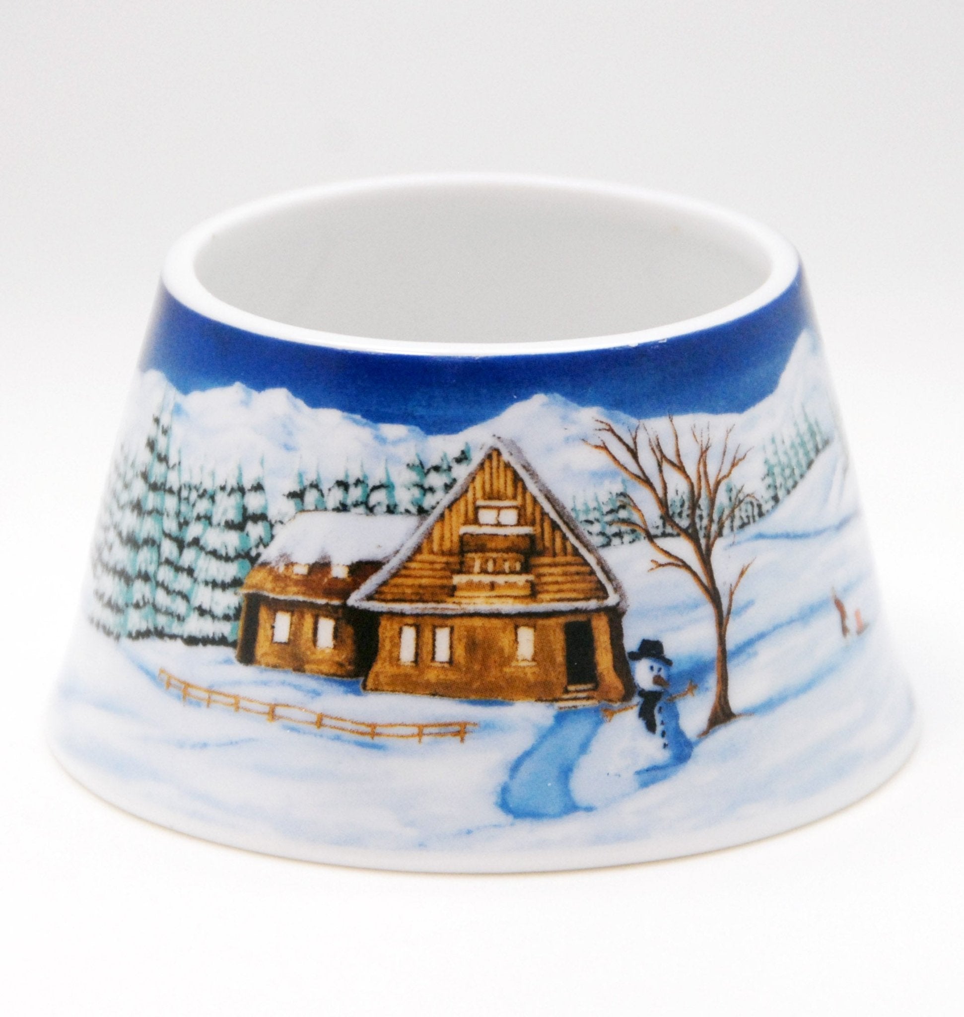 100mm Porzellan Sockel Winterlandschaft mittelblau für DIY-Schneekugel - Schneekugelhaus