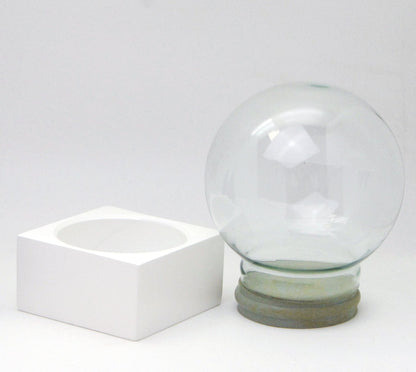 120mm Bastelset Polyresin Sockel weiß eckig mit DIY-Schneekugel - Schneekugelhaus
