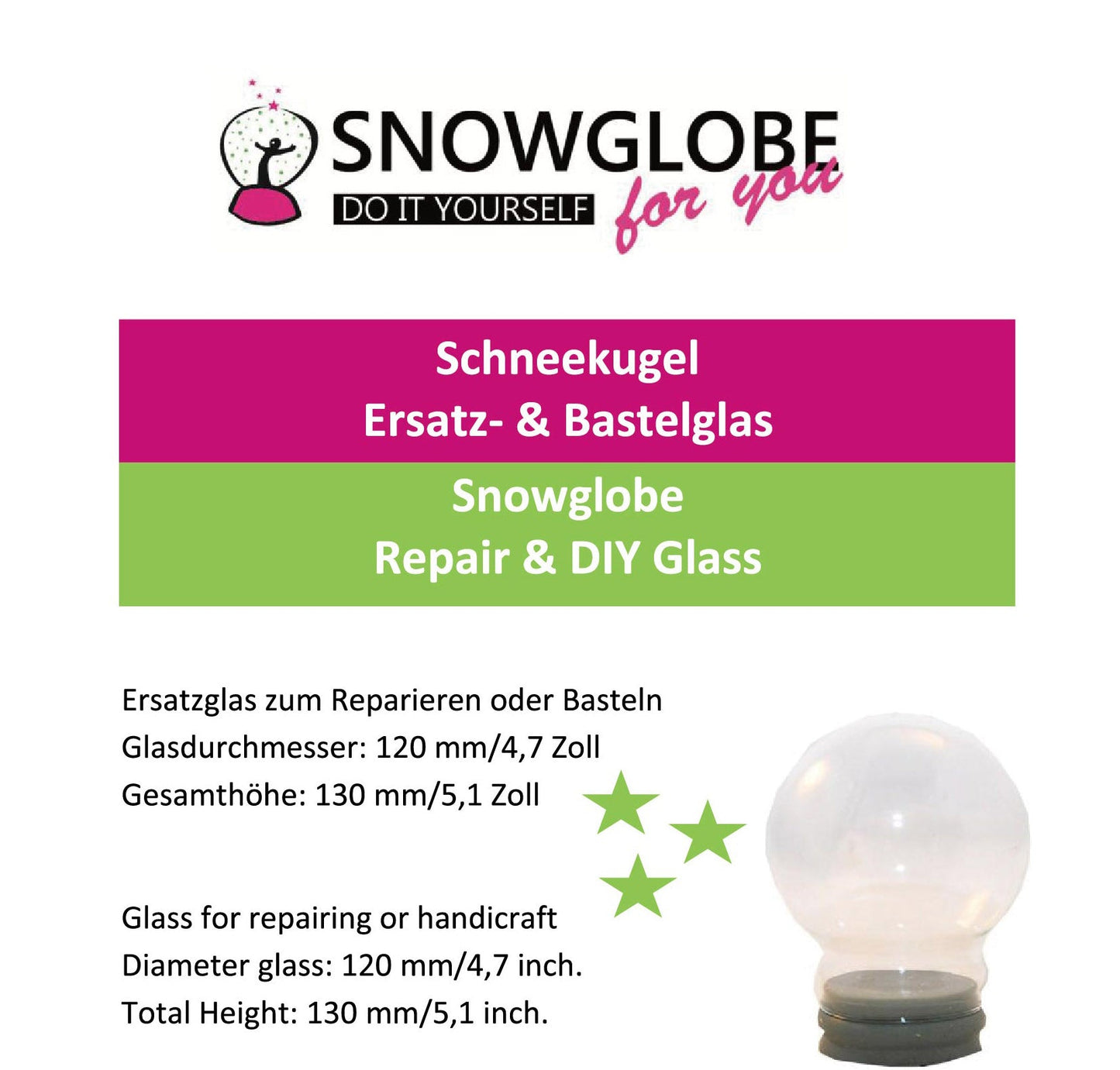 120mm DIY-Schneekugelset weiß - Set aus Bastelglas und Sockel weiß - Schneekugelhaus