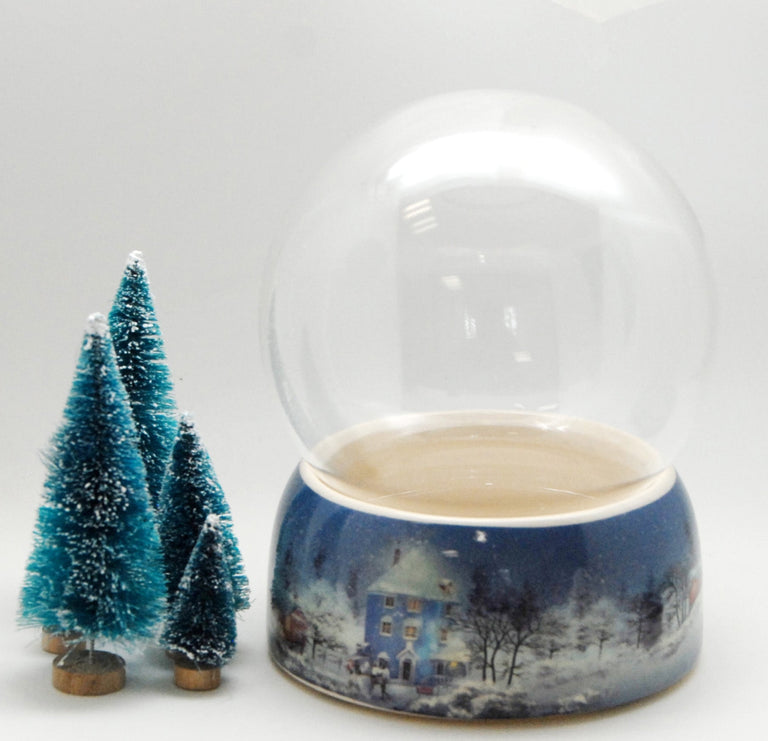 150mm DIY Schneekugelset Bastelset Glas und Porzellan Winterlandschaft schmal mittelblau - Schneekugelhaus