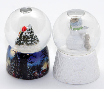 2 Mini-Schneekugeln mit Schneemann Nostalgie Winterlandschaft - Luftblase - Schneekugelhaus
