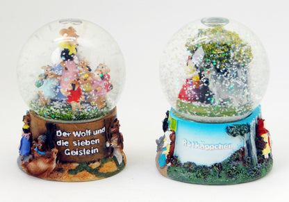 2 süße Märchen-Schneekugeln Märchen mit Wolf Rotkäppchen "Der Wolf und die 7 Geislein" - Luftblase - Schneekugelhaus