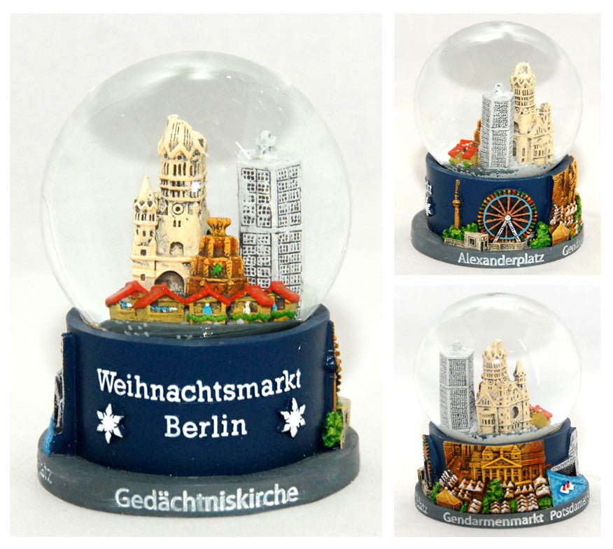 2 süße Souvenirkugeln Deutscher Weihnachtsmarkt Berlin mit Weihnachtspostamt - Luftblase - Schneekugelhaus