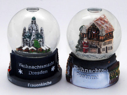 2 süße Souvenirkugeln Deutscher Weihnachtsmarkt und Dresden Frauenkirche - Luftblase - Schneekugelhaus