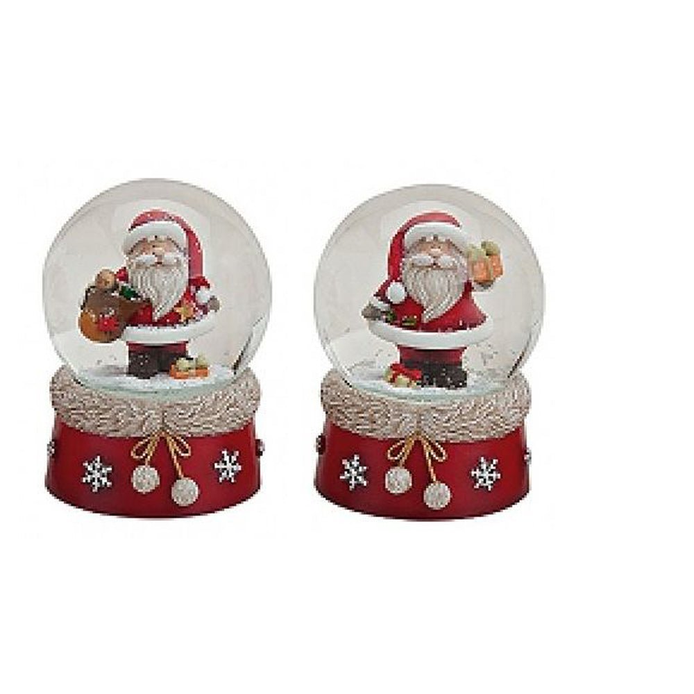 2er Set süße Schneekugeln Weihnachtsmann auf Pelzsockel Sack und Geschenk Durchmesser 65mm - Schneekugelhaus