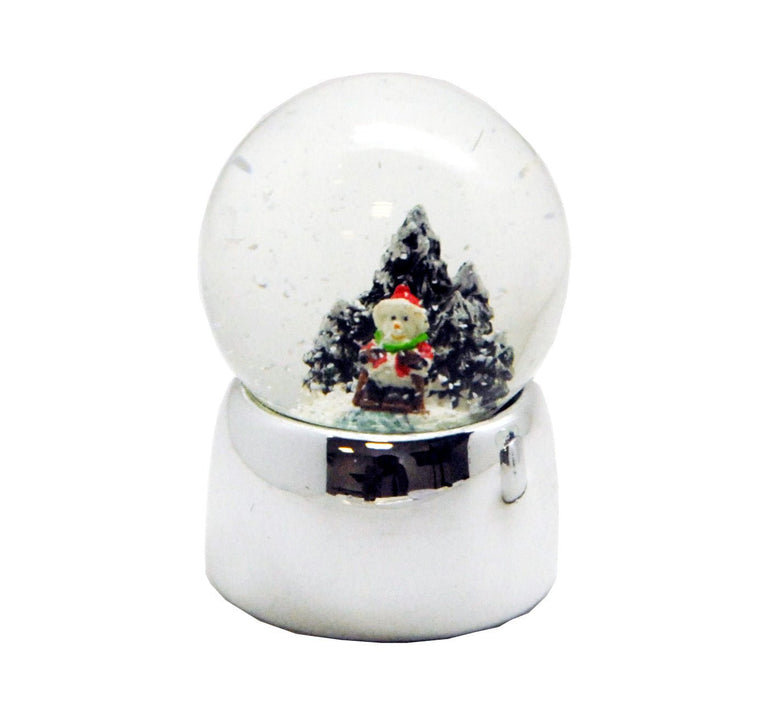 3 süße Mini-Schneekugeln Winter & Weihnacht mit Silber Sockel glänzend gerade - Schneekugelhaus