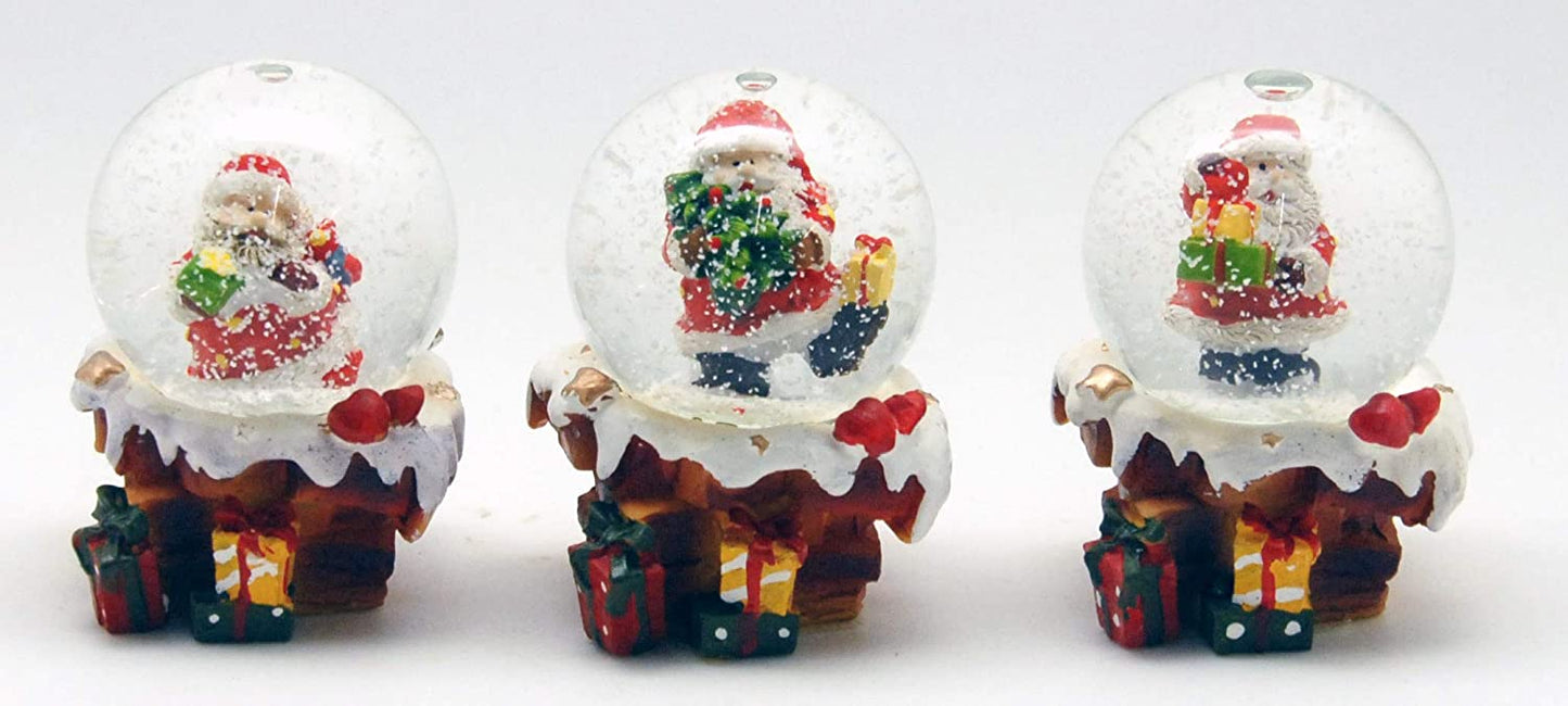 3 süße Weihnachtsmann Schneekugel auf Kamin-Sockel 45mm - Luftblase - Schneekugelhaus