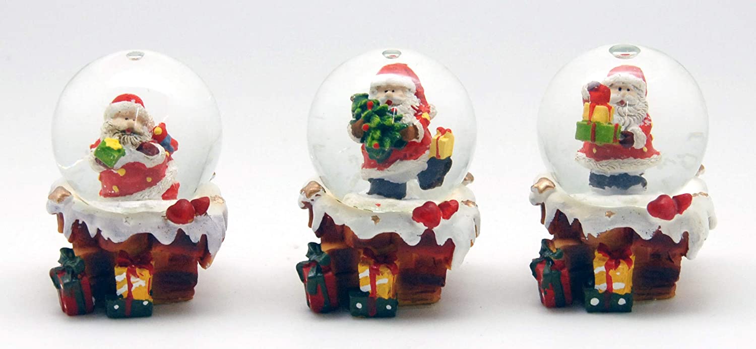 3 süße Weihnachtsmann Schneekugel auf Kamin-Sockel 45mm - Luftblase - Schneekugelhaus