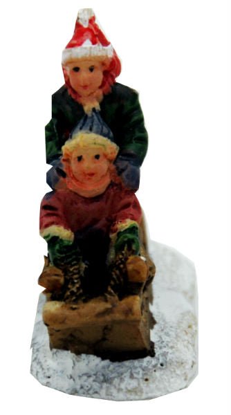 Bastel-Figur 2 Jungs auf Schlitten für DIY Schneekugel - Schneekugelhaus