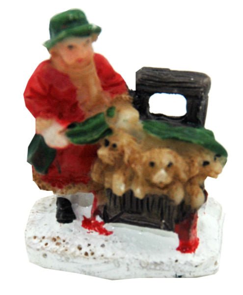 Bastel-Figur Frau mit drei Hunden im Schlitten für DIY Schneekugel - Schneekugelhaus