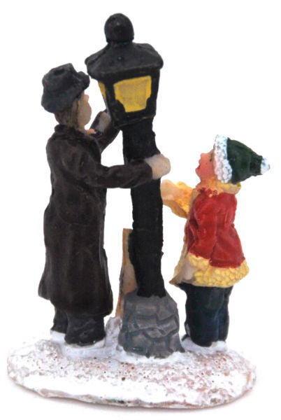 Bastel-Figur Mann und Junge an einer Laterne für DIY Schneekugel - Schneekugelhaus