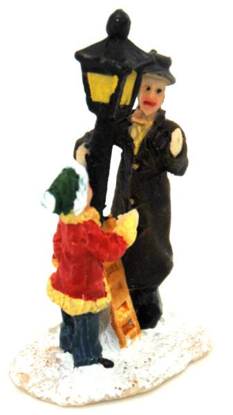 Bastel-Figur Mann und Junge an einer Laterne für DIY Schneekugel - Schneekugelhaus