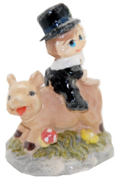 Bastelfigur Schornsteinfeger auf Schwein für DIY Schneekugel - Schneekugelhaus