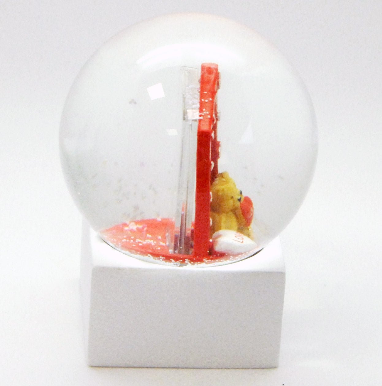 Bastelset mit 100mm Glas für DIY-Schneekugel mit Fotoeinsatz Bilderrahmen Liebe Love mit Polyresin-Sockel weiß eckig - Schneekugelhaus