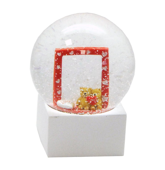 Bastelset mit 100mm Glas für DIY-Schneekugel mit Fotoeinsatz Bilderrahmen Liebe Love mit Polyresin-Sockel weiß eckig - Schneekugelhaus
