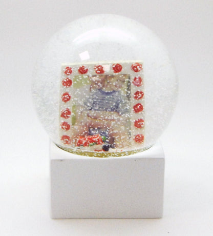 Bastelset mit 100mm Glas für DIY-Schneekugel mit Fotoeinsatz Bilderrahmen Rosen mit Polyresin-Sockel weiß eckig - Schneekugelhaus