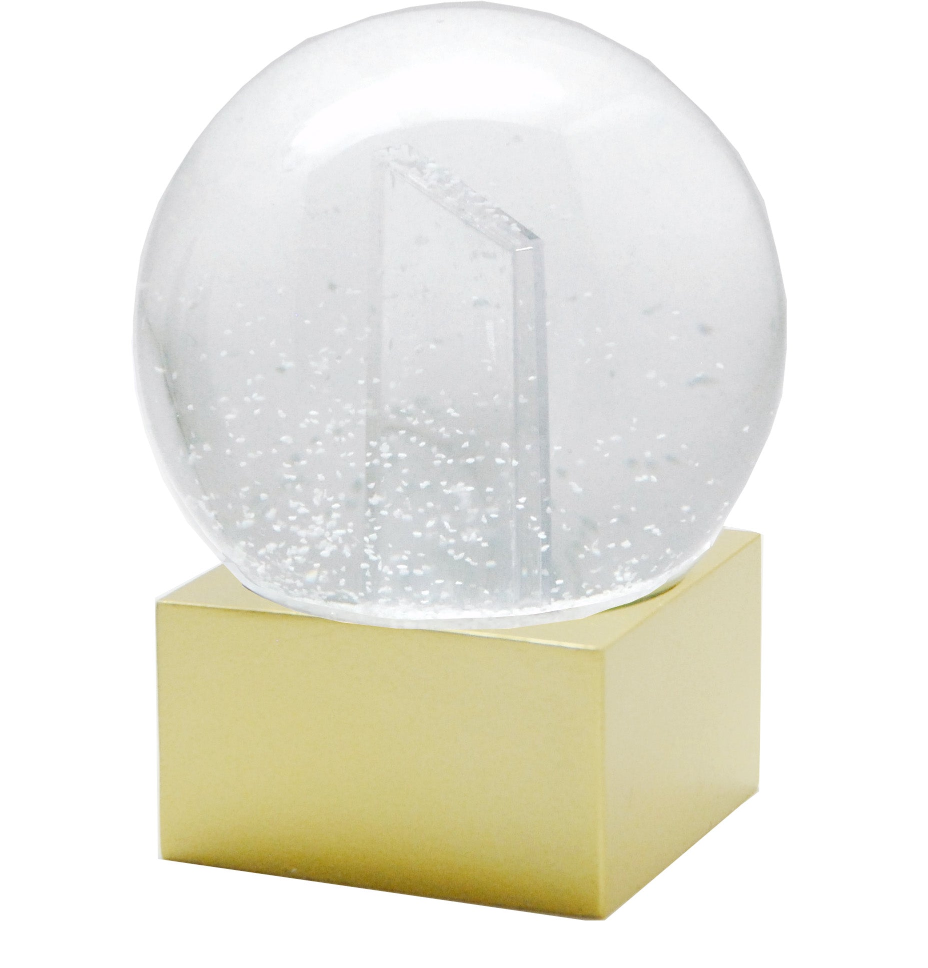 Bastelset mit 100mm Glas für DIY-Schneekugel mit Fotoeinsatz mit Polyresin-Sockel gold eckig - Schneekugelhaus